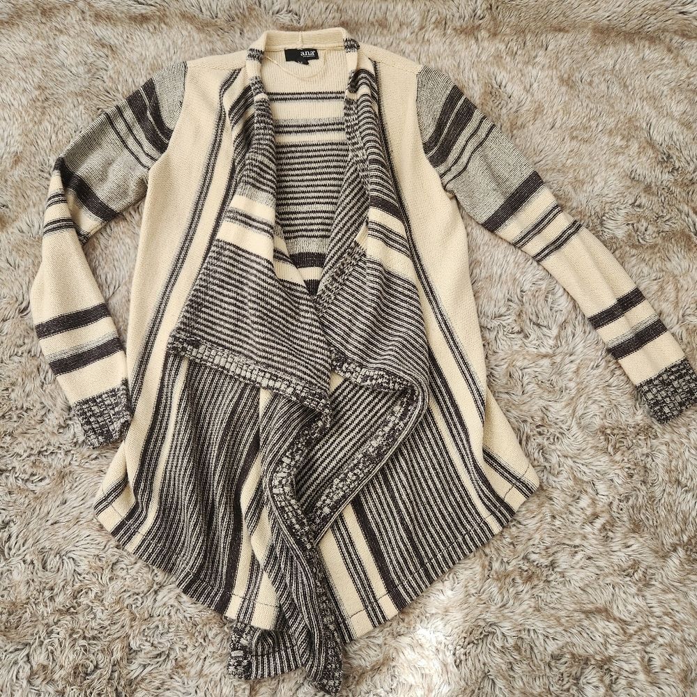 ana A New Approach Striped Knit Cardigan Cream and Black Size Small